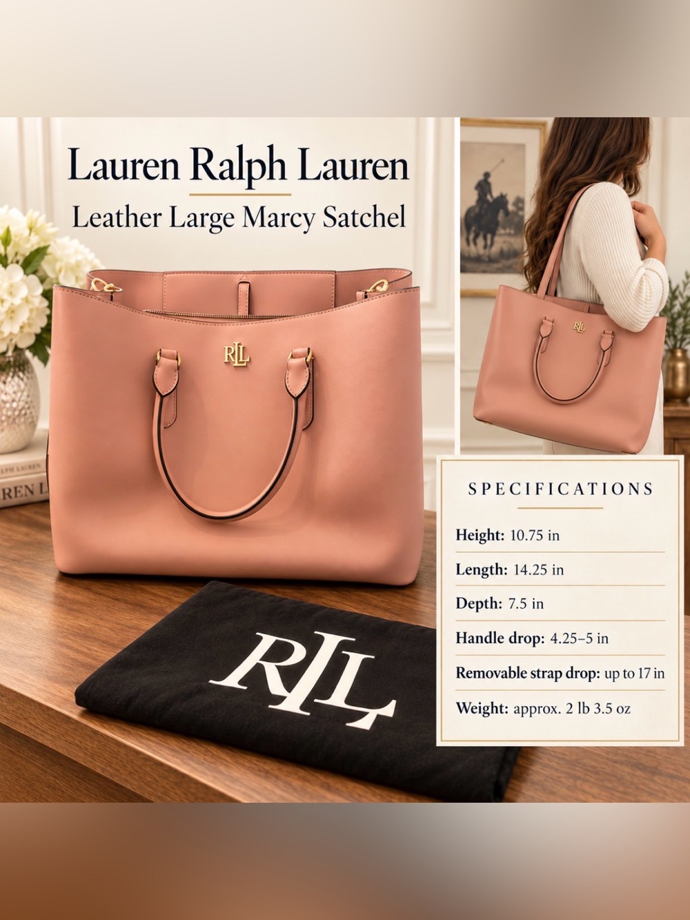 Ralph Lauren Large Marcy Satchel in Blush Pink